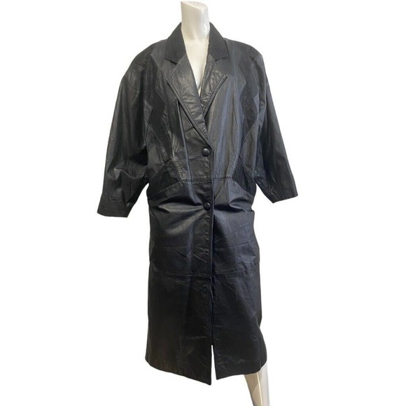 Winlit Black Leather Trench Coat With Suede Trim Size XS Read